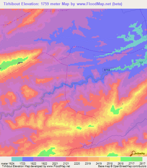 Tirhibout,Morocco Elevation Map