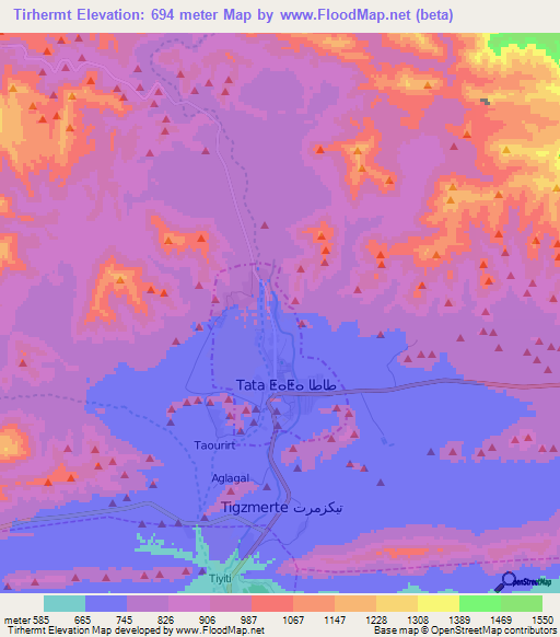 Tirhermt,Morocco Elevation Map