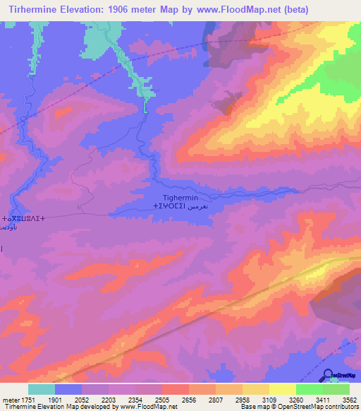 Tirhermine,Morocco Elevation Map