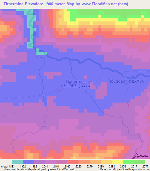 Tirhermine,Morocco Elevation Map