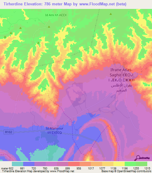 Tirherdine,Morocco Elevation Map