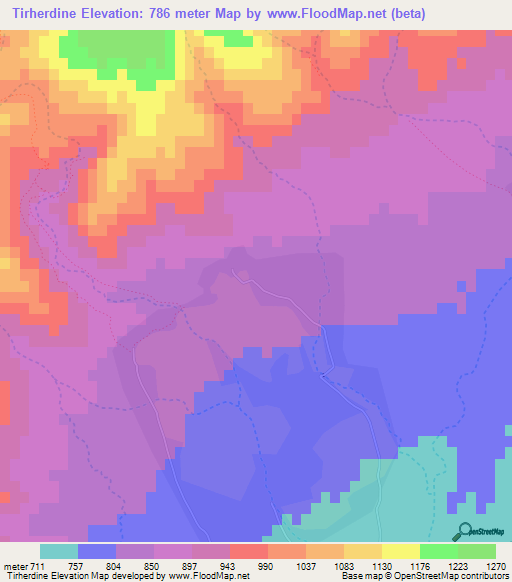 Tirherdine,Morocco Elevation Map