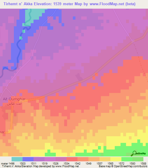 Tirhemt n' Akka,Morocco Elevation Map