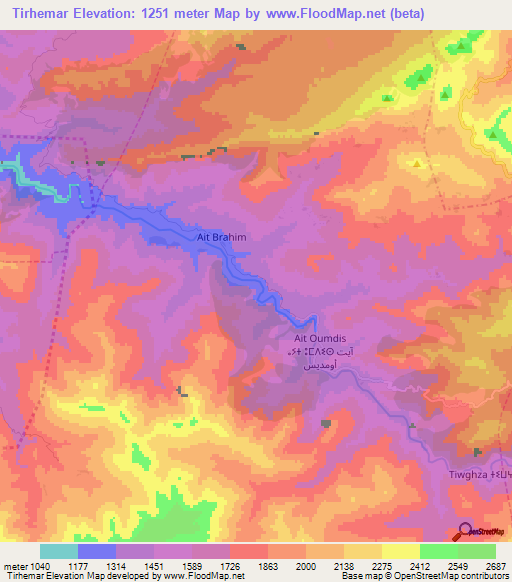 Tirhemar,Morocco Elevation Map