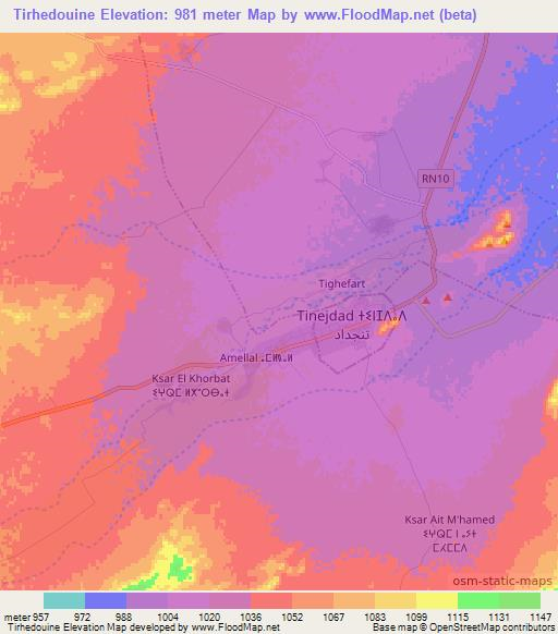 Tirhedouine,Morocco Elevation Map