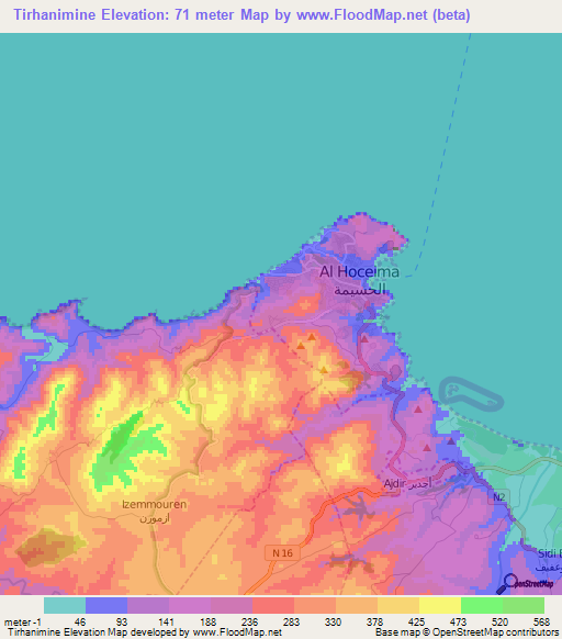 Tirhanimine,Morocco Elevation Map