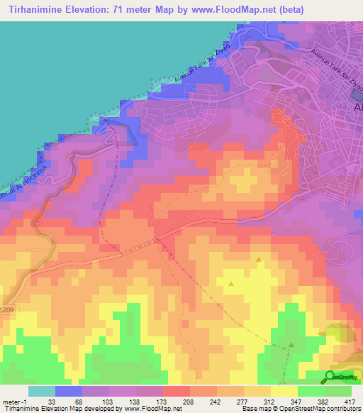 Tirhanimine,Morocco Elevation Map