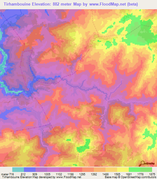 Tirhambouine,Morocco Elevation Map