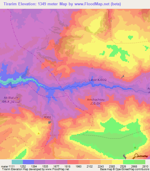 Tirarim,Morocco Elevation Map