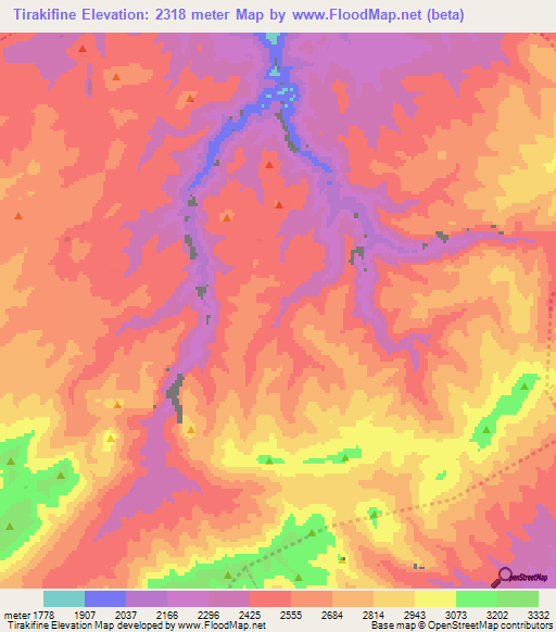 Tirakifine,Morocco Elevation Map