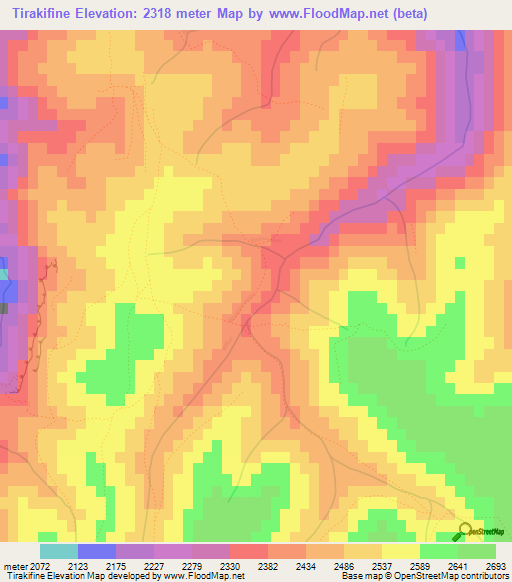 Tirakifine,Morocco Elevation Map