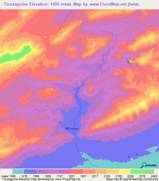 Tiouzaguine,Morocco Elevation Map