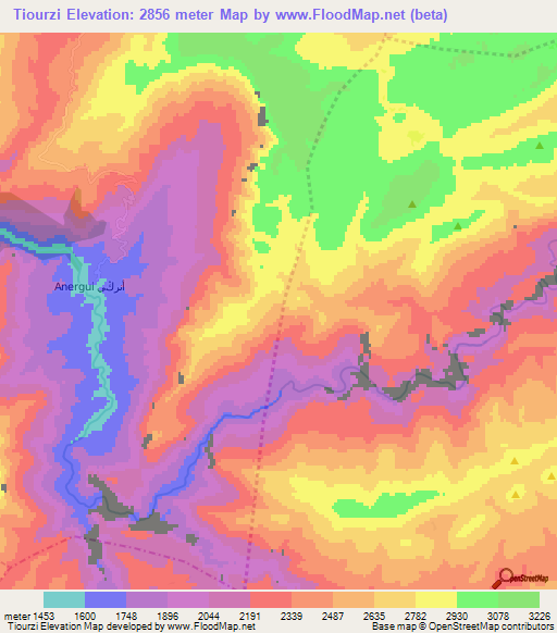 Tiourzi,Morocco Elevation Map