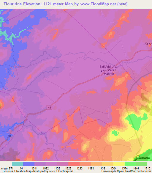 Tiouririne,Morocco Elevation Map