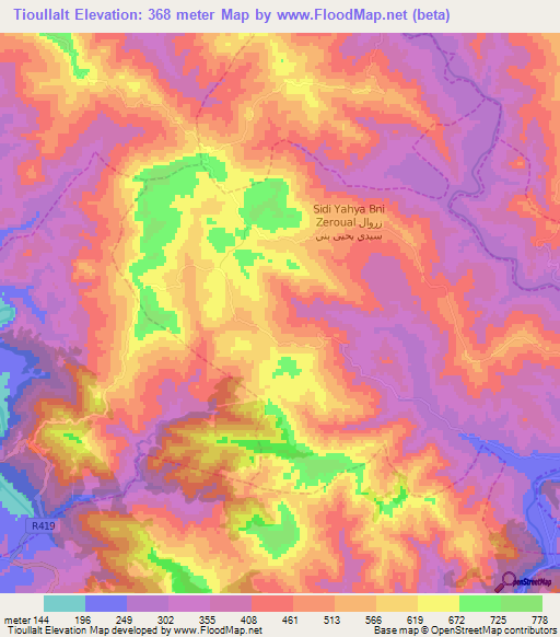 Tioullalt,Morocco Elevation Map