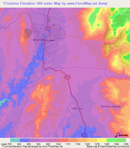 Ti'ouinine,Morocco Elevation Map