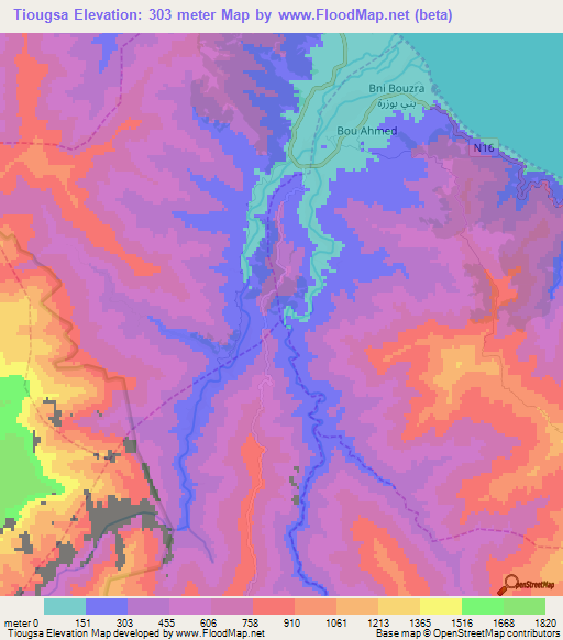 Tiougsa,Morocco Elevation Map