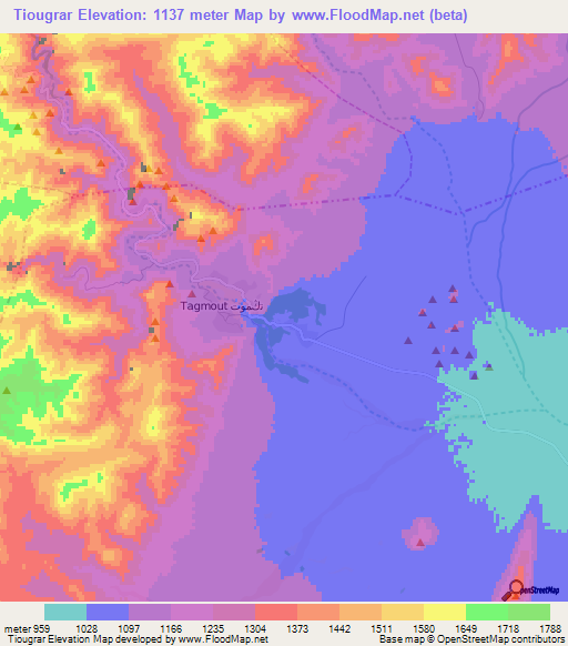 Tiougrar,Morocco Elevation Map