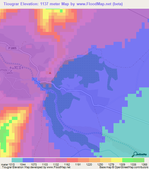 Tiougrar,Morocco Elevation Map