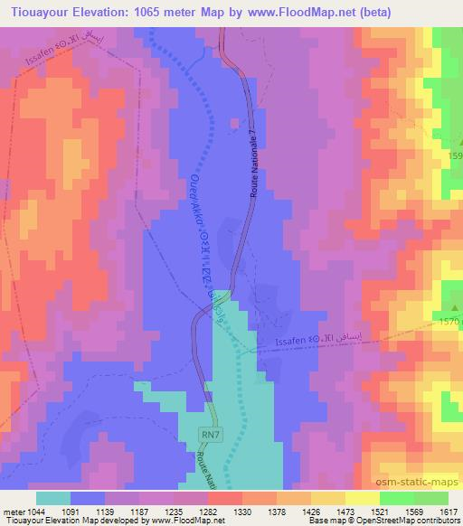 Tiouayour,Morocco Elevation Map