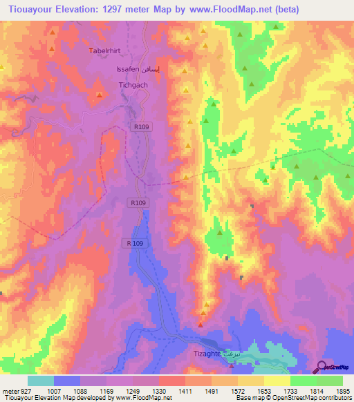 Tiouayour,Morocco Elevation Map