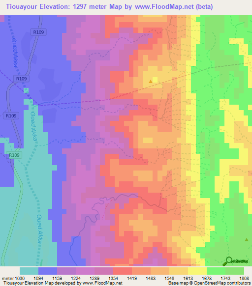 Tiouayour,Morocco Elevation Map