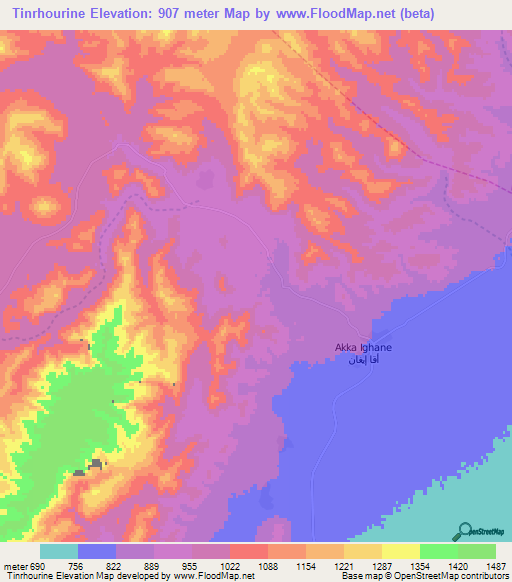 Tinrhourine,Morocco Elevation Map