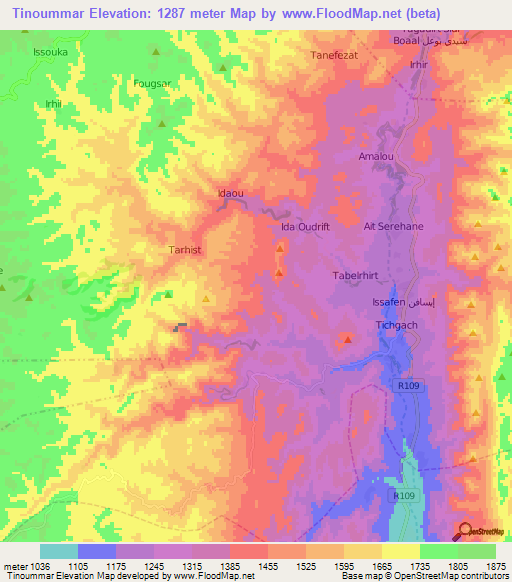 Tinoummar,Morocco Elevation Map