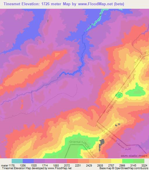 Tinesmet,Morocco Elevation Map