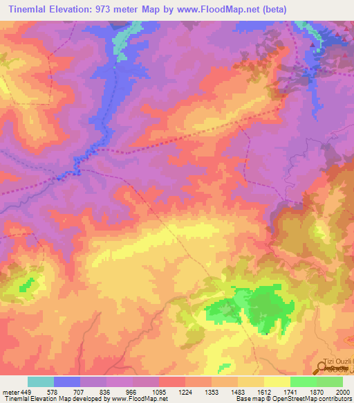 Tinemlal,Morocco Elevation Map