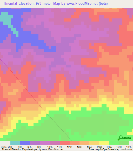 Tinemlal,Morocco Elevation Map