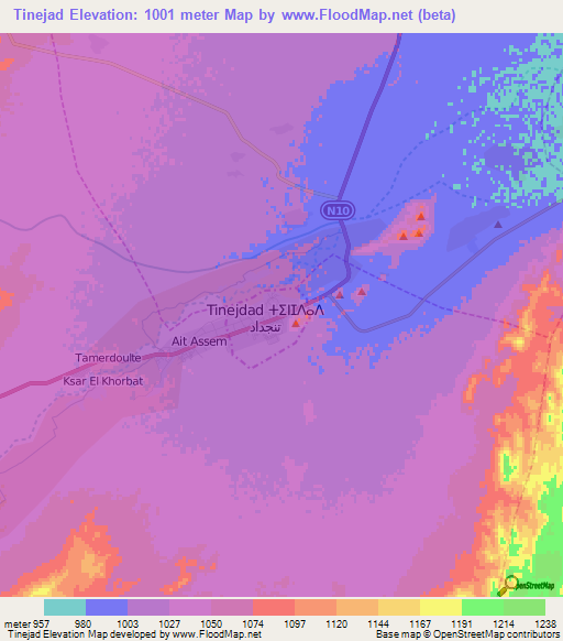 Tinejad,Morocco Elevation Map