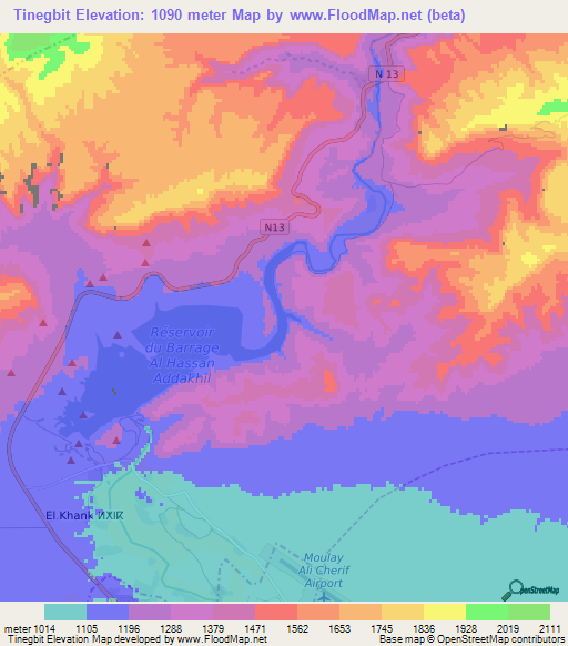 Tinegbit,Morocco Elevation Map