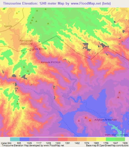 Timzourine,Morocco Elevation Map