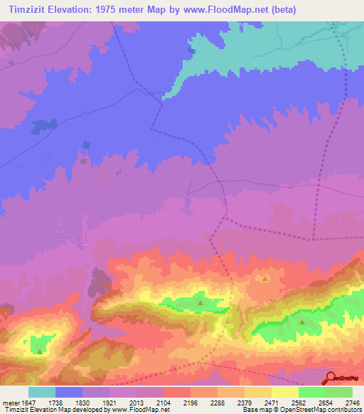 Timzizit,Morocco Elevation Map