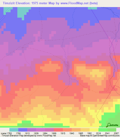 Timzizit,Morocco Elevation Map