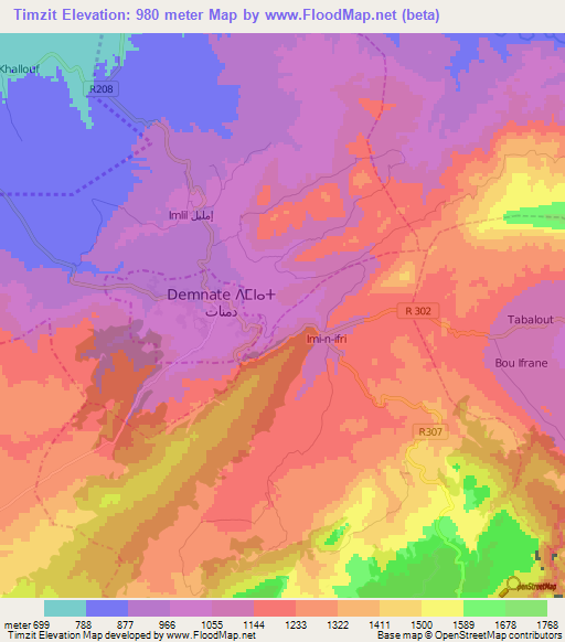 Timzit,Morocco Elevation Map