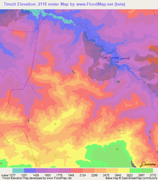 Timzit,Morocco Elevation Map