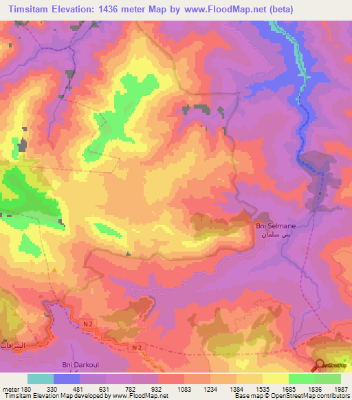 Timsitam,Morocco Elevation Map