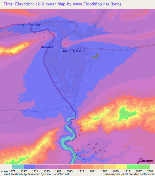 Timri,Morocco Elevation Map