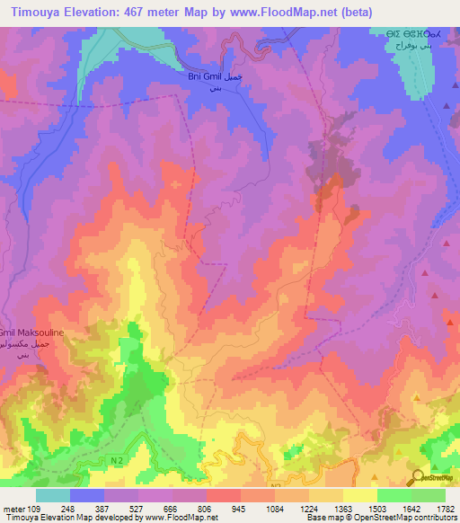 Timouya,Morocco Elevation Map