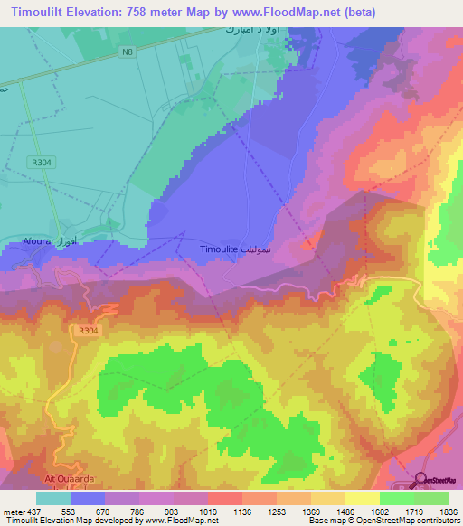 Timoulilt,Morocco Elevation Map