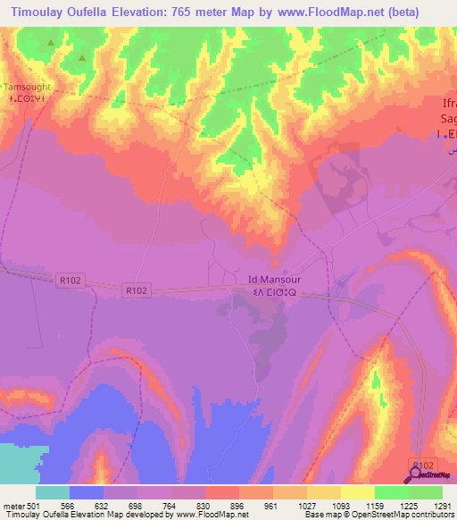 Timoulay Oufella,Morocco Elevation Map