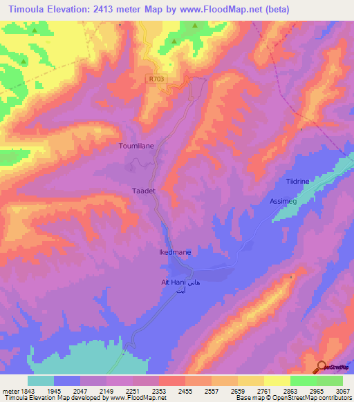 Timoula,Morocco Elevation Map