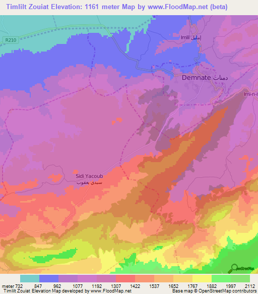 Timlilt Zouiat,Morocco Elevation Map