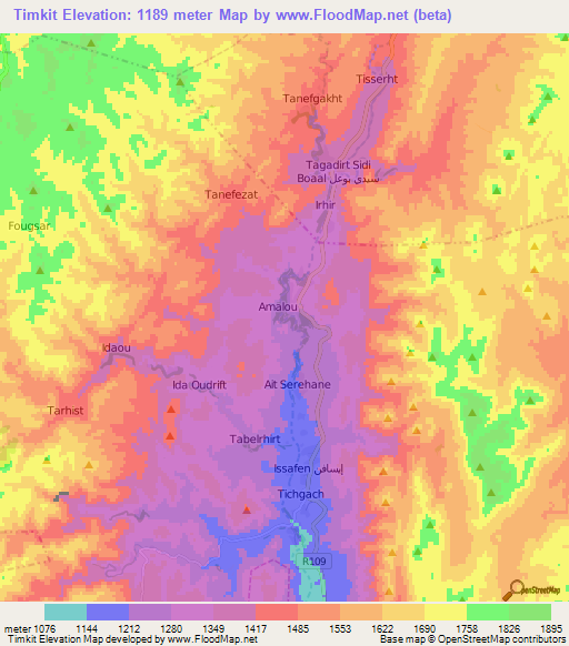 Timkit,Morocco Elevation Map