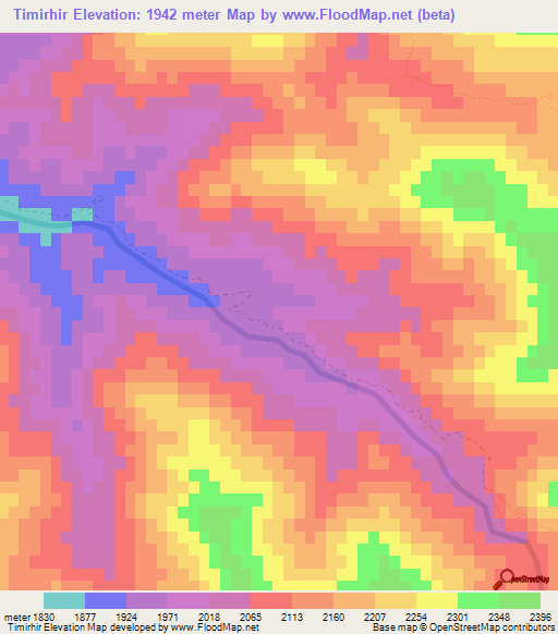 Timirhir,Morocco Elevation Map