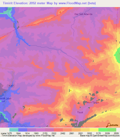 Timirit,Morocco Elevation Map