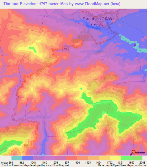 Timilout,Morocco Elevation Map