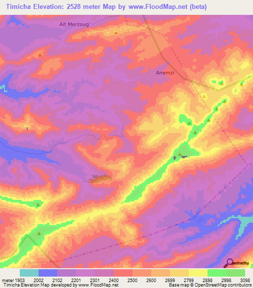 Timicha,Morocco Elevation Map